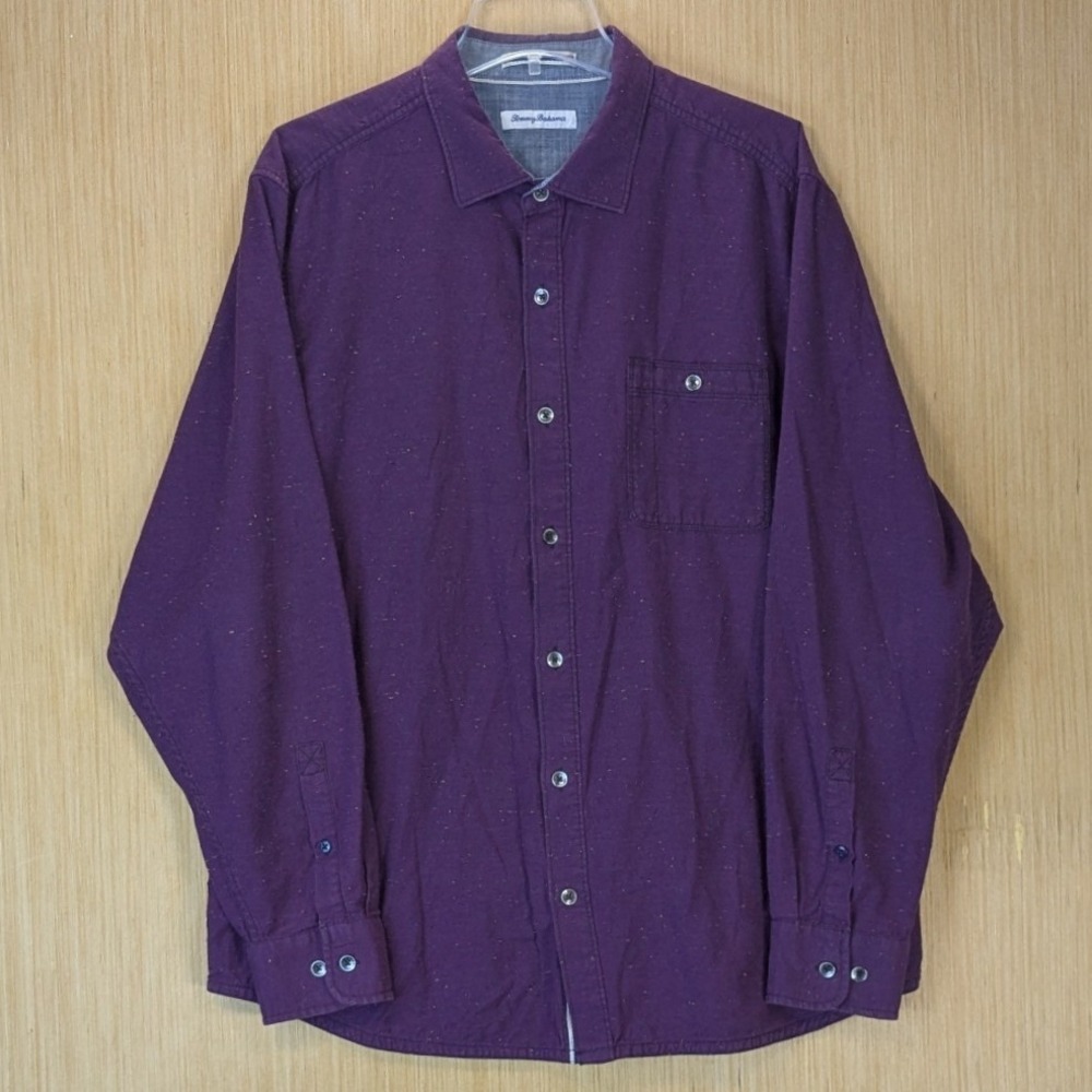 Tommy Bahama Men XL Purple Flecked Cotton Blend Button Down Long Sleeve Shirt